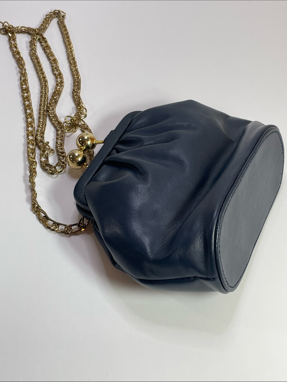 Jeanne Lottie Navy Leather Kiss-Lock Chain Crossbody Bag - Picture 15 of 15